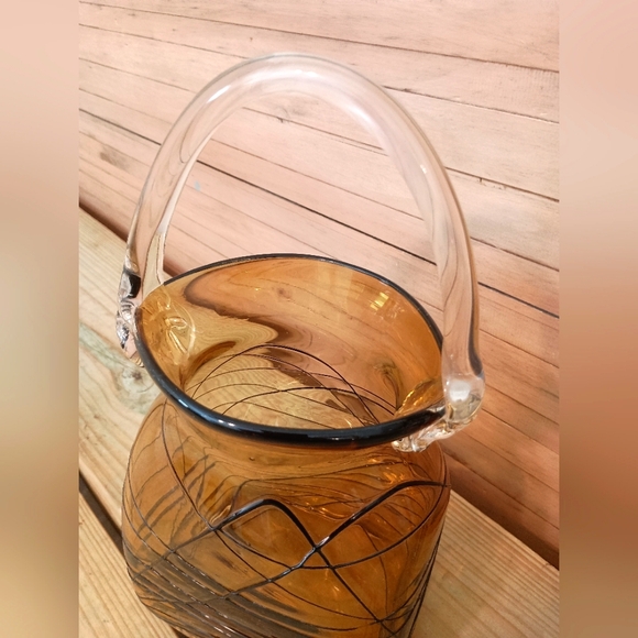 Murano hand blown glass bag with handles thread art design Venice Italy - Picture 2 of 7